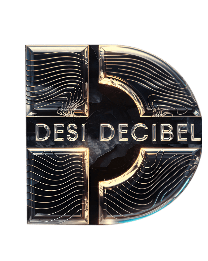 3D logo design for Desi Decibel featuring stylized lettering and wave patterns.